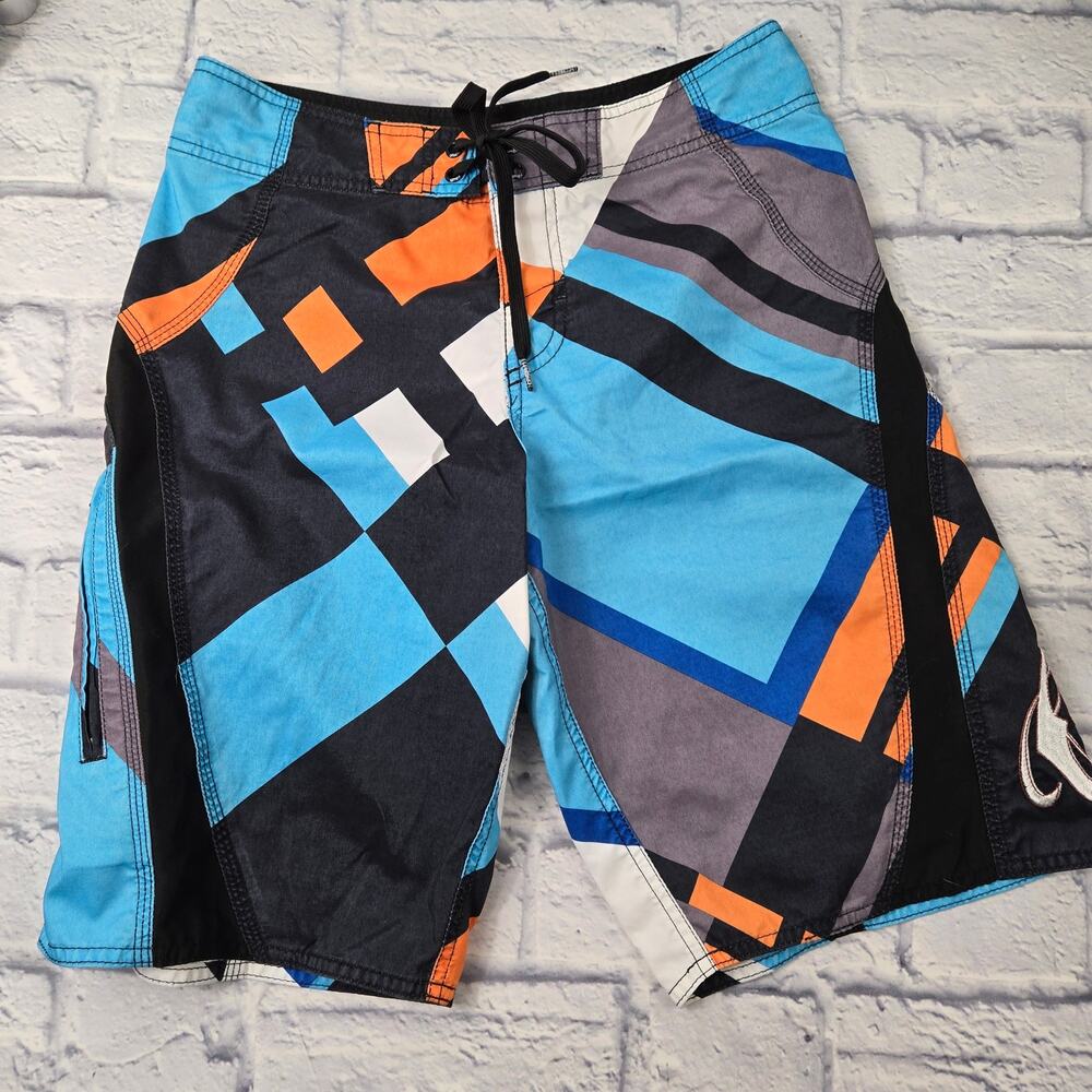 O'Neill Multicolor Blue Orange Black Grey Geometric Board Shorts size 26